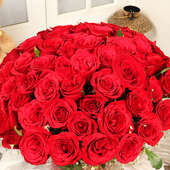 Bunch of 50 beautifully wrapped roses with Top View